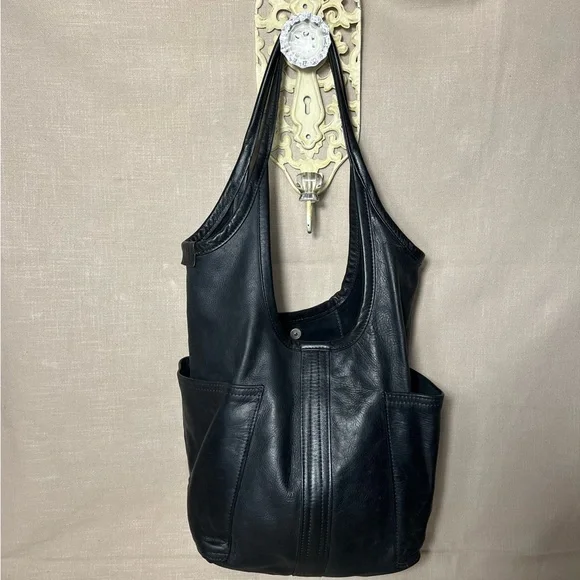 ROUGH & TUMBLE women’s envelope tote tumbled black leather hobo Large shopper - Picture 5 of 10